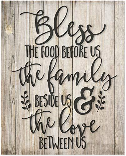 Bless The Food Before us Rustic Wood Style Wall Sign 12x15