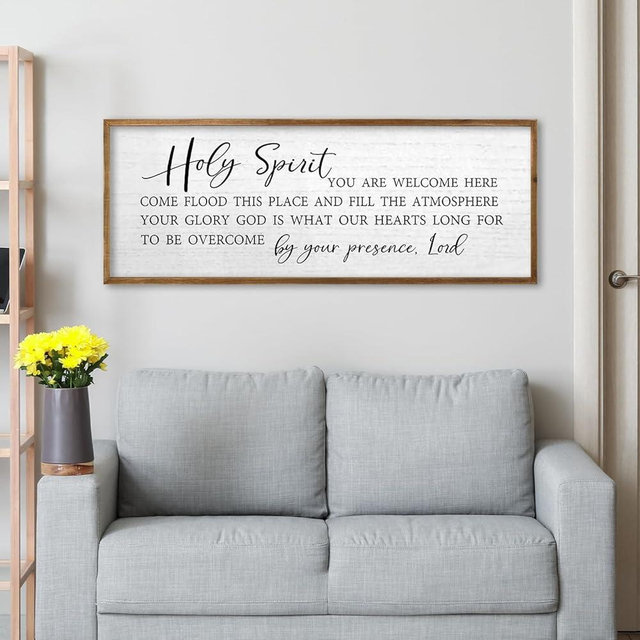 TQianJiang Holy Spirit You are Welcome Here Wall Decor 32"x12" Quote Bible Verse Christian Song Scripture Religious Wall Art Sign (Wood White)
