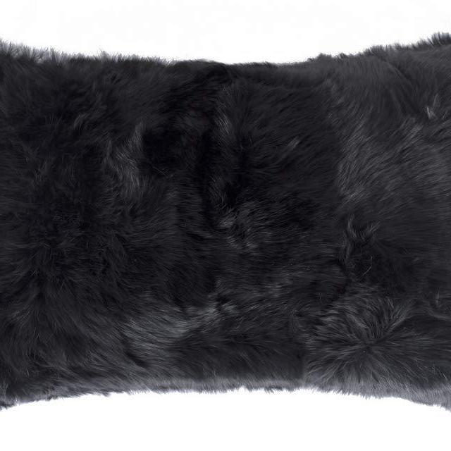 Natural Handcrafted 100% Genuine Rabbit Fur Pillow with Polyfil Insert and Zipper Closure (12 in x 20 in, Black)