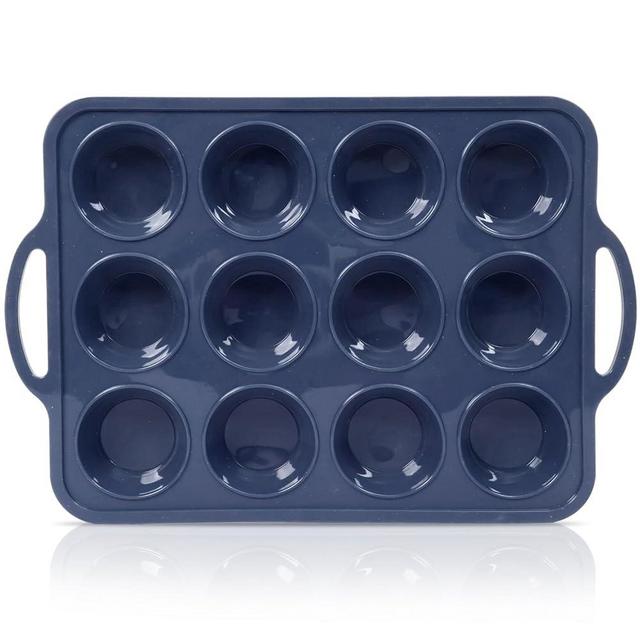 Vnray Silicone Muffin Pan with Metal Frame, Non Stick Silicone Cupcake Pan with Handles Regular 12 Cup, BPA Free Silicon Muffin Tin Tray for baking, egg bites, Cupcake Mold Grey