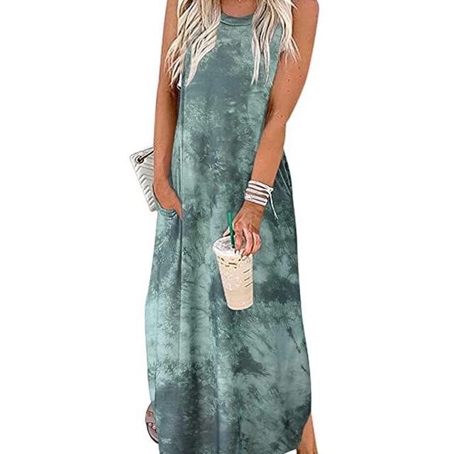 ANRABESS Women's Casual Loose Sundress Long Dress Sleeveless Split Maxi Dresses Summer Beach Dress with Pockets