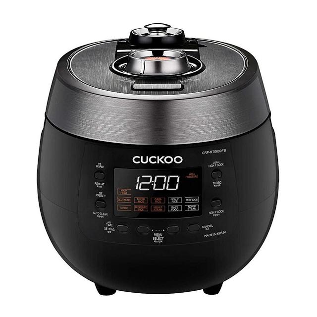 Cuckoo CRP-RT0609FB - 6 Cups, Twin Pressure Rice Cooker & Warmer - GABA, Scorched, Turbo - High/Non Pressure Steam Options - Made in Korea - Black