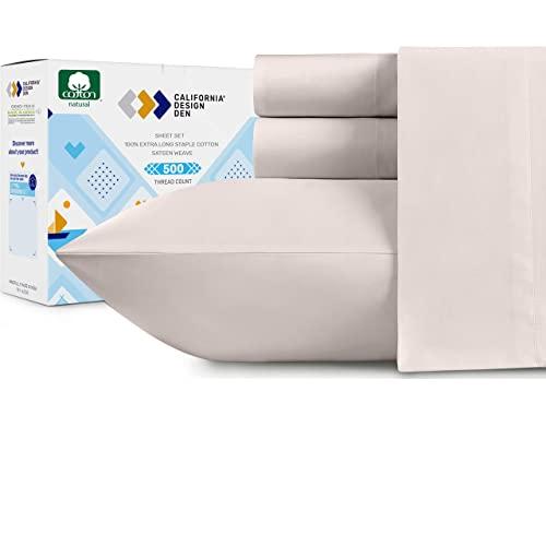 500-Thread-Count Cotton Sateen King Sheets - Light Taupe 4 Piece Solid Color Bed Sheets, 100% Extra Long Staple Combed Cotton, Soft Breathable Bedding, Deep Pocket Fits Mattress 16 Inches