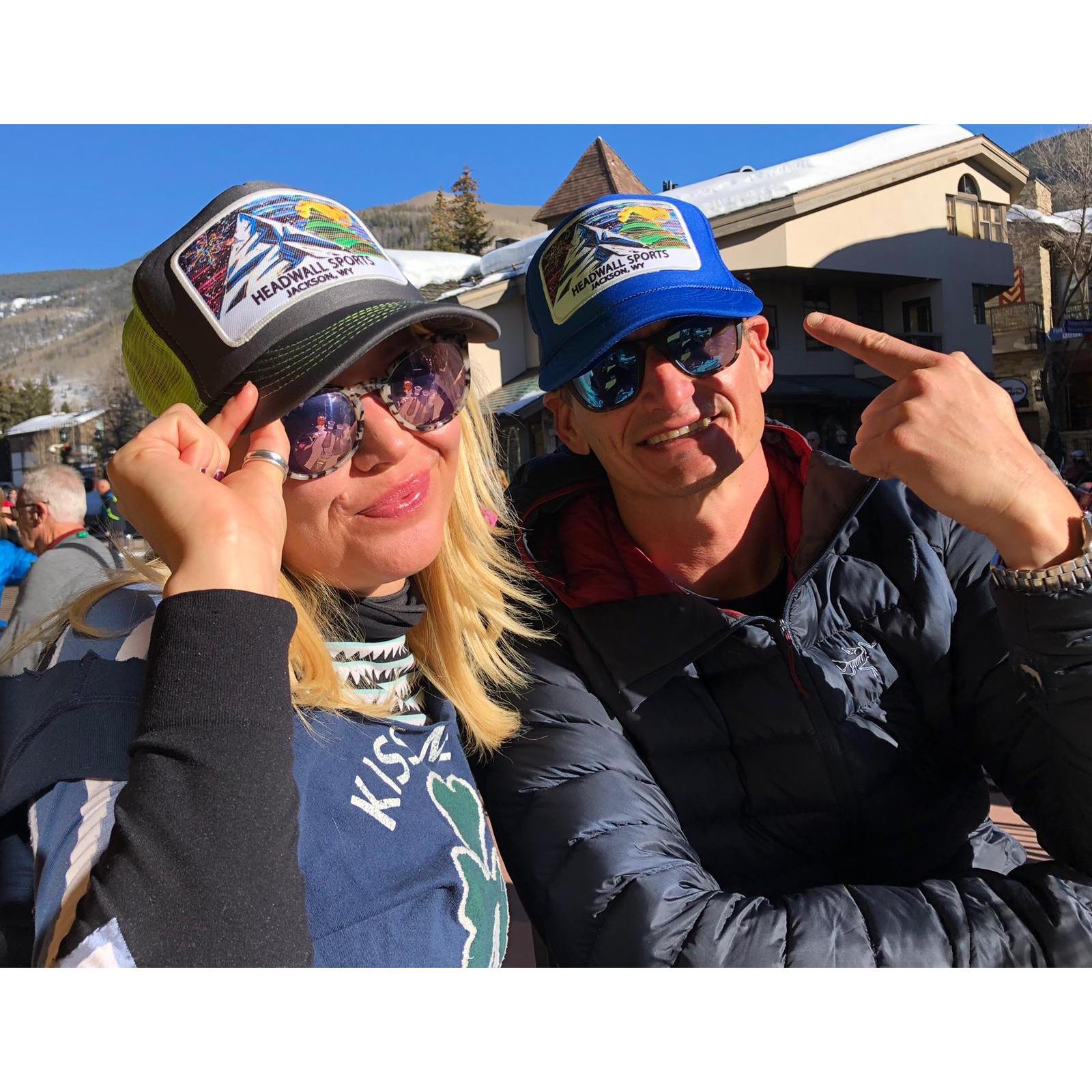Loving our hats from our friend, Lorian at Headwall Sports in Jackson Hole, WY. Appreciation photo taken in Vail, CO by our ski buddy Andrew Estill