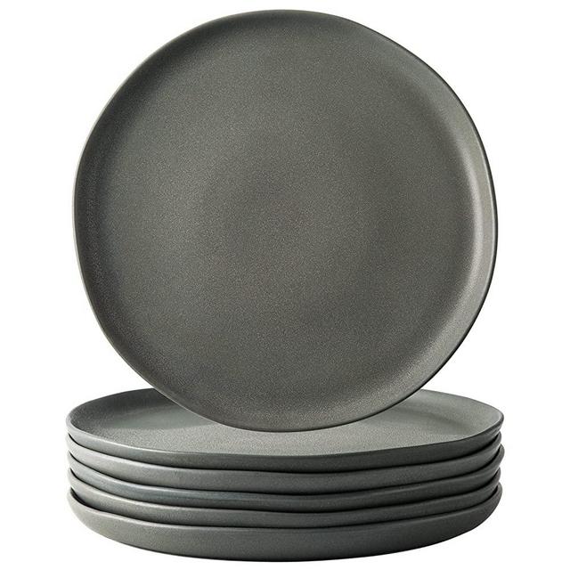 AmorArc Porcelain Dinner Plates Set of 6, Wavy Rim 10.5 Inch Ceramic Dish Set, Large Serving Dishes for Kitchen-Microwave&Dishwasher Safe, Scratch Resistant-Reactive Glaze Matte Grey