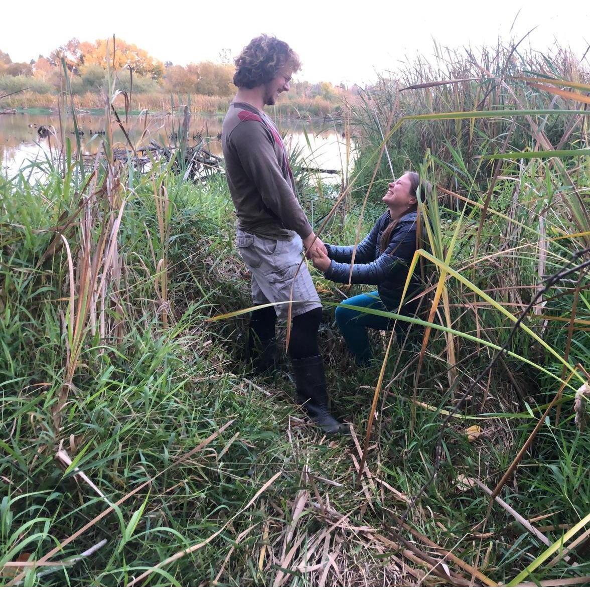She dropped the camera in the mud, but he still said yes!