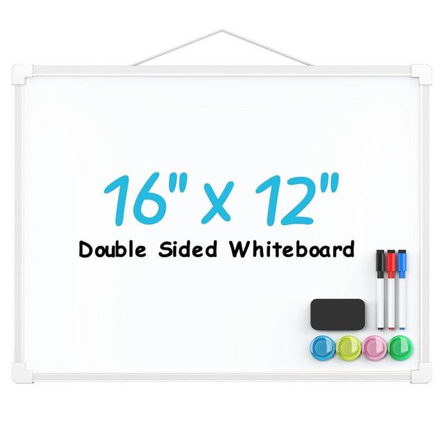MaxGear Double-Sided Dry Erase Board for Wall, 16"x12" Hanging Whiteboard, Small Dry Erase White Board with 3 Markers&4 Magnets, Portable Whiteboard for Students - Planning, Drawing, Memo, to Do List