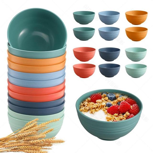 HEYCOME 12 Pcs Unbreakable Cereal Bowls Set, 26 Oz Wheat Straw Bowls Set, Microwave & Dishwasher Safe Bowls for Kitchen, Reusable Plastic Bowls for Soup, Salad and Snack, BPA Free, Multicolor