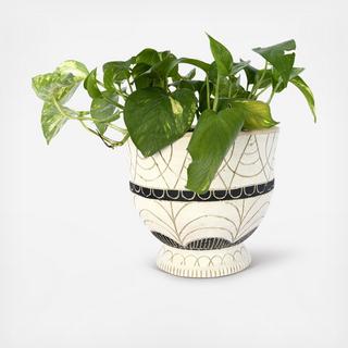 Hand-Painted Terracotta Planter with Pedestal Base