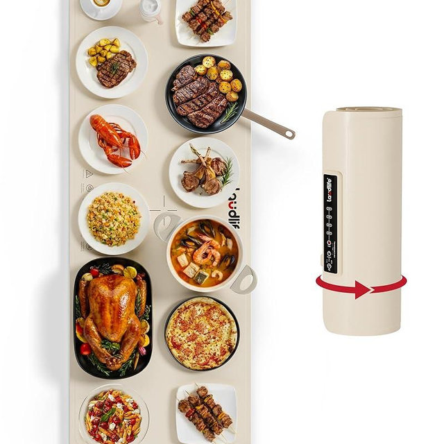 Extra Large Food Warming Mat for Countertop (XXXL 40”x16”) - Full-Surface Heating Pad with 4 Temps Settings, Ideal for Buffet Party Food Warmer, Roll-Up Electric Warming Tray for All Gathering, Beige
