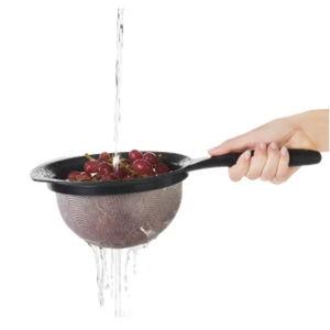 OXO 8" Strainer: Stainless Steel Fine Mesh, Non-Slip Grip, Dishwasher-Safe, Large Hand Sifter for Baking & Rice