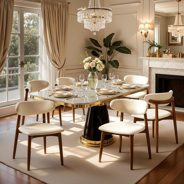CHUN YI Dining Chairs Set of 6, Upholstered Solid Wood Dining Room Chairs, Mid Century Modern Fabric Kitchen Side Chairs with Ergonomic Curved Back, Beige