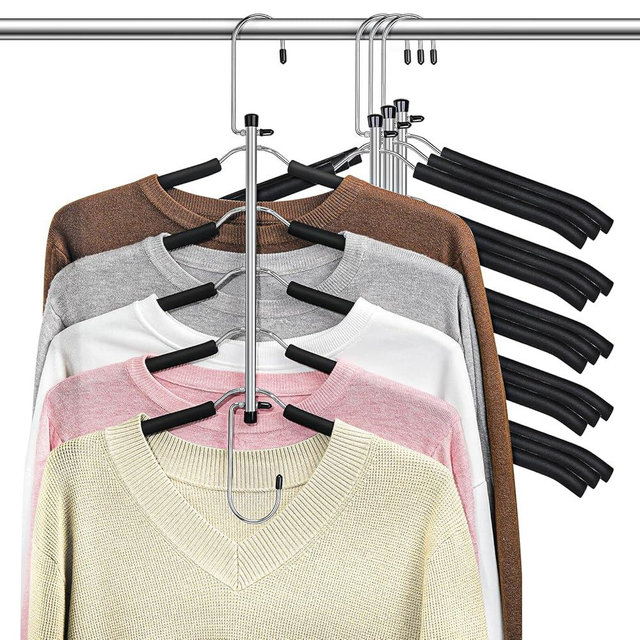 Lomrsiul Clothes Hangers Space Saving Shirt Hangers, Non Slip Blouse Hanger for Closet with Foam Padded for T Shirt Hoodie Sweatshirt Sweater Short Closet Organizers and Storage Black 4 Pack