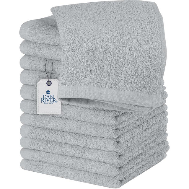DAN RIVER Washcloths - 12 Pack, 12x12 Inches, 400 GSM, Silver, 100% Cotton, Soft & Highly Absorbent Wash Cloths for Face and Body, Perfect for Bathroom, Makeup Removal, and Everyday Use