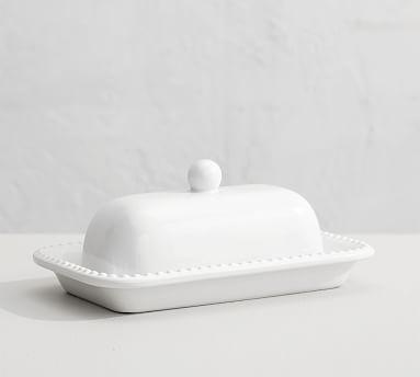 Emma Beaded Stoneware Butter Dish - White