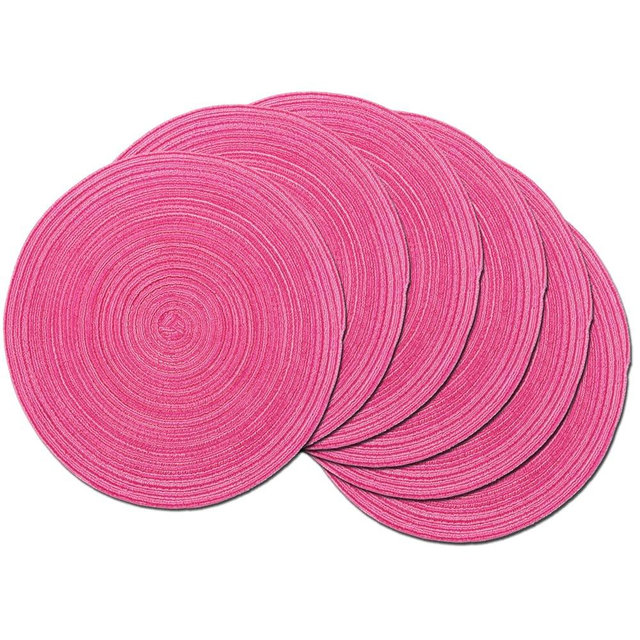 SHACOS Round Braided Placemats Set of 6 Cotton Round Place Mats 15 inch Washable Table Mats for Holiday Party (Hot Pink, 6)