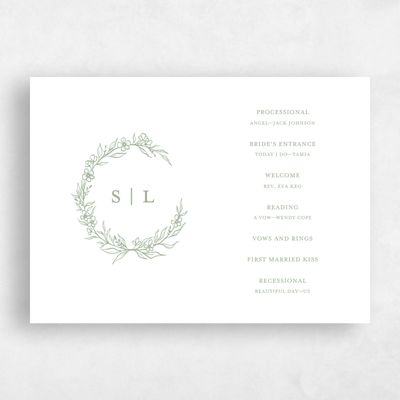 Sage, Green Wedding Program - Goundry Letterpress
