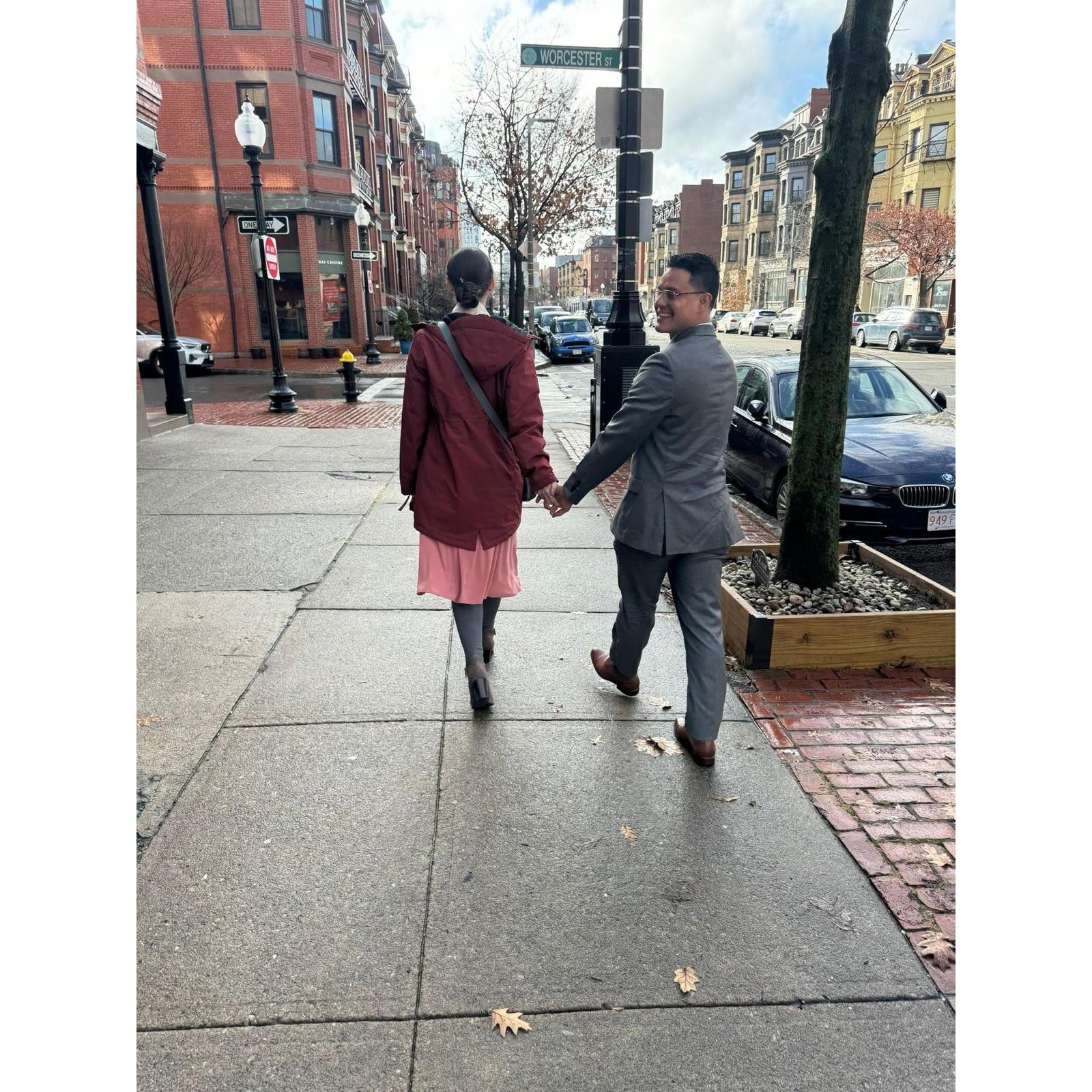 In Boston on our wedding day. Mom was our photographer :)