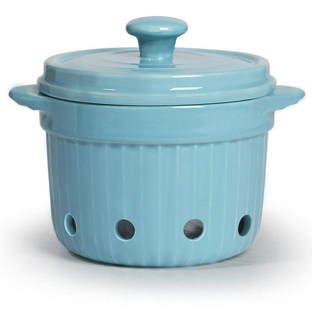 HAOTOP Garlic Keeper with Lid, Ceramic Garlic Saver Container for Countertop, Kitchen Decor (Turquoise)