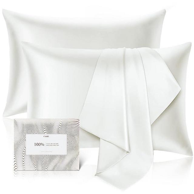 100% Mulberry Silk Pillowcase for Hair and Skin Set of 2,Allergen Resistant Dual Sides,600 Thread Count Silk Bed Pillow Cases with Hidden Zipper,2pcs,(King Size,Ivory)