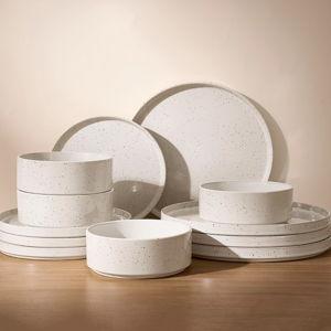 Plates and Bowls Set, Creamy White with Colorful Speckles