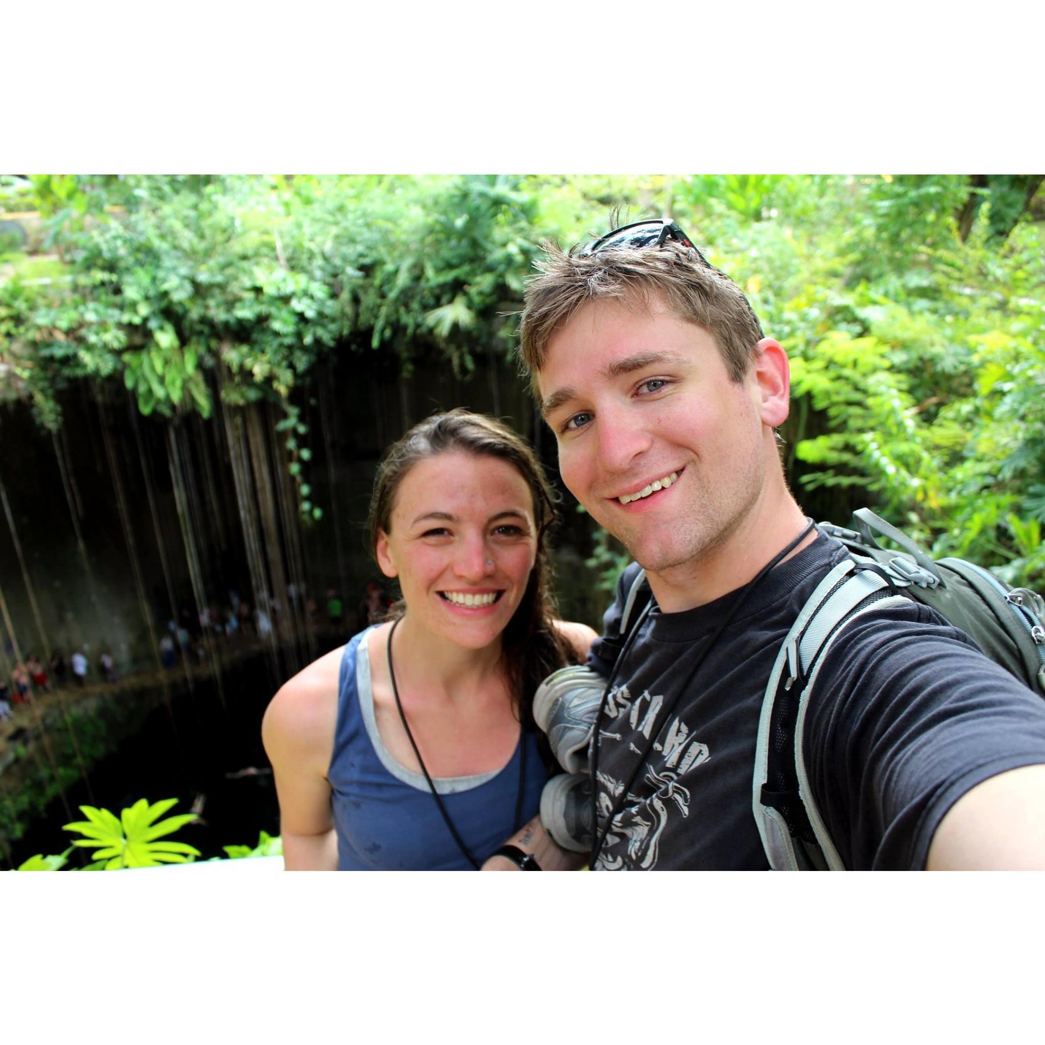 Swimming in an open cenote in Mexico.