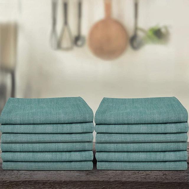 Urban Villa Chambray Slub Set of 12 Dinner Napkins (20X20 Inch) 100% Cotton Everyday Use Premium Quality Over Sized Cloth Napkins with Mitered Corners Ultra Soft Durable Hotel Quality (Green/White)