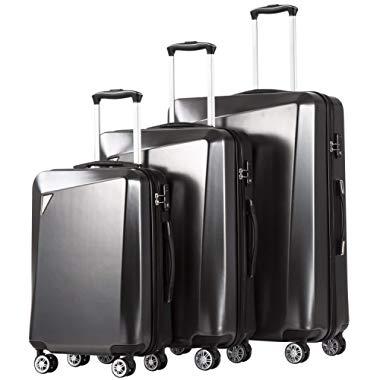Coolife Luggage 3 Piece Sets PC+ABS Spinner Suitcase 20 inch 24 inch 28 inch