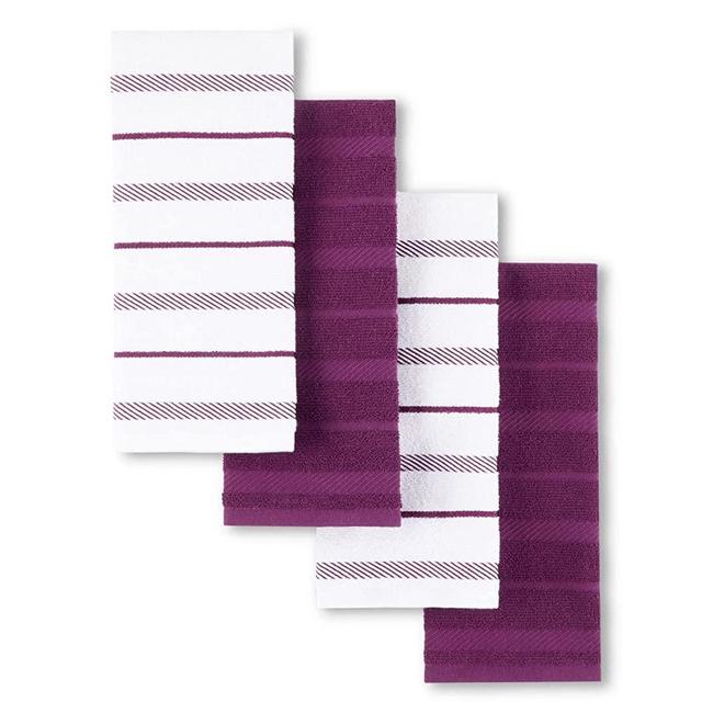 KitchenAid Albany Kitchen Towel 4-Pack Set, Beet/White, 16"x26"