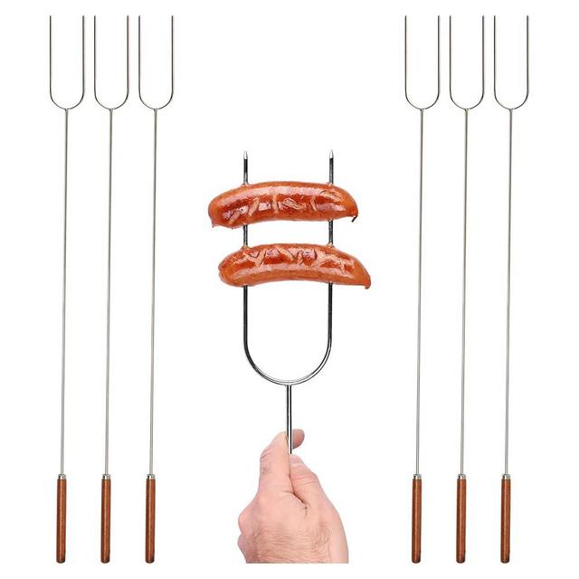 Coghlan's Camp Forks 6-Pack – 40" Solid Stainless Steel Marshmallow Sticks with Wooden Handles | Heavy-Duty Camping Essentials for Fire Pit Roasting, BBQ Grilling & Outdoor Cooking