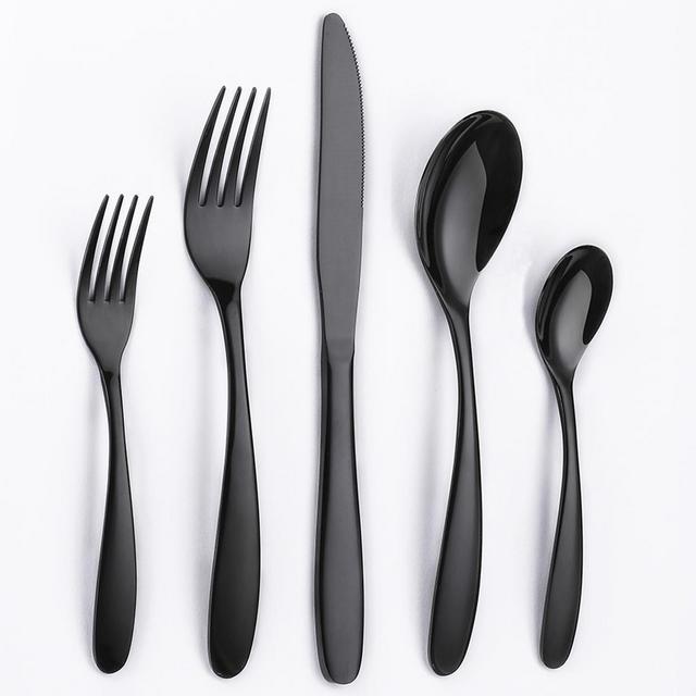 Silverware Sets, JOW 20 Pieces Stainless Steel Flatware Set Service for 4, Tableware Cutlery Set for Home and Restaurant, Knives Forks Spoons, Mirror Polished, Dishwasher Safe (Black)