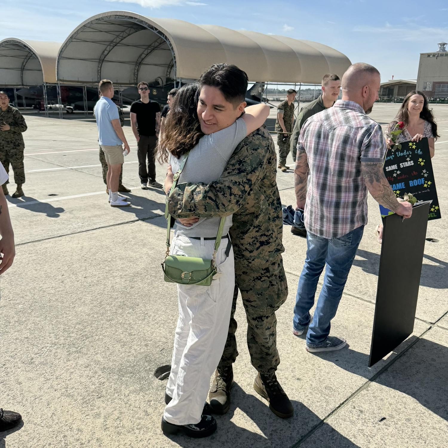 March 17th of 2024. 
Our first embrace after 8 months. David just got back from his first deployment.