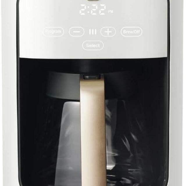 Beautiful Drew Coffee Maker, 14-Cup, Touch Display, Programmable, 1200W, Stainless Steel, Keep Warm, 24h Timer (White Icing)
