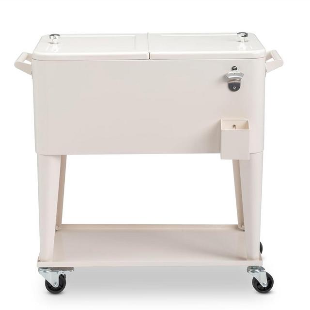 80 Quart Rolling Drink Cooler Ice Bin Chest on Wheels, Portable Patio Party Bar Cart with Shelf and Bottle Opener