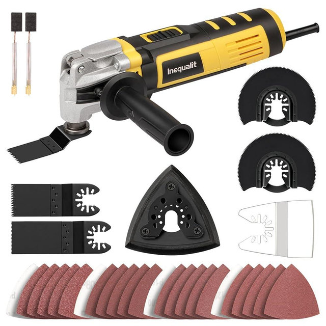 Inequalit Oscillating Tool, 3.5A Oscillating Multi Tool Kit with 6 Variable Speed, 4° Oscillation Angle, Quick Release System and 30-Piece Accessory Set for Cutting, Sanding, Grinding