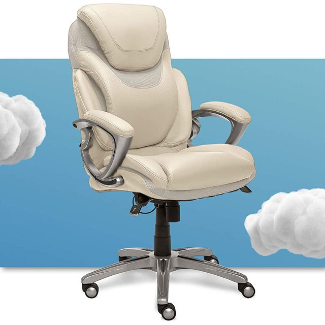 Serta AIR Health and Wellness Executive Office Chair, High Back Big and Tall Ergonomic for Lumber Support Task Swivel, Bonded Leather, Cream