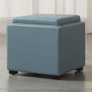 Stow Ocean 17" Leather Storage Ottoman