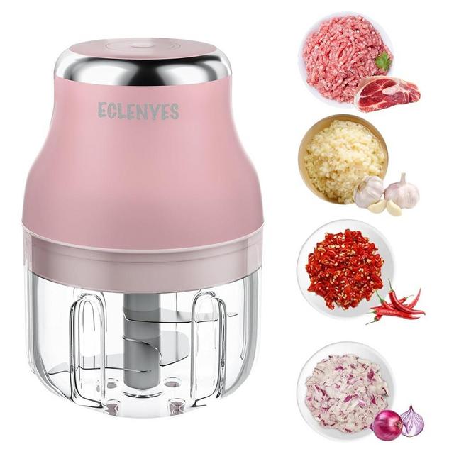 Electric Garlic Chopper, 250ML Mini Portable Veggie Chopper, Garlic Grinder Masher Onion Chopper, Blender to Vegetable, Wireless Food Processor for Ginger, Chili, Fruit, Meat, etc（Pink）
