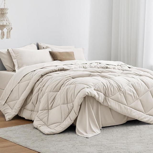 Love's cabin Full Comforter Set Off White, 7 Pieces Full Bed in a Bag, All Season Bedding Sets with 1 Comforter, 1 Flat Sheet, 1 Fitted Sheet, 2 Pillowcase and 2 Pillow Sham