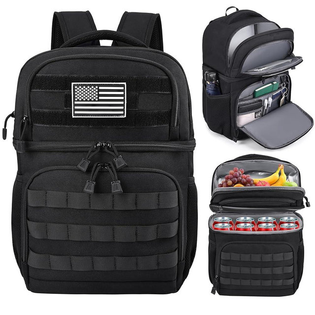 MOZETO Lunch Backpack for Men, Tactical Inspired Double Deck Cooler Backpack Insulated Leakproof RFID Lunchbox for Work