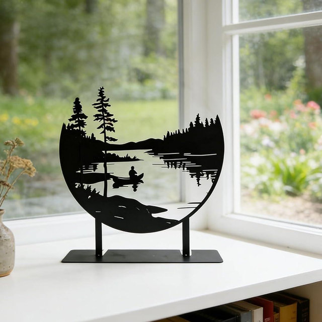Metal Mountain Table Top Decor, Forest and Lake Tabletop Decor, Travel Adventure Table Centerpiece for Living Room, Gifts for Nature Lovers