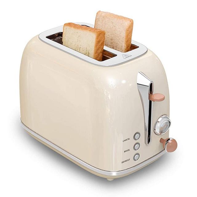 2 Slice Toaster, Kitchmix Retro Stainless Steel Bread Toasters with 6 Settings, 1.5 In Extra Wide Slots, Bagel/Defrost/Cancel Function, Removable Crumb Tray-Beige