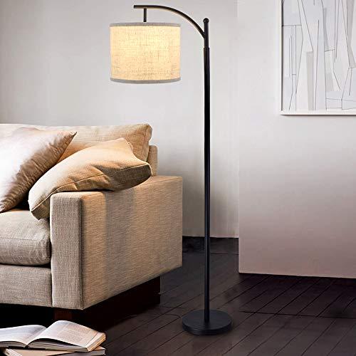 DLLT Led Floor Lamp,Modern Tall Floor Lamp Farmhouse Industrial Light 8W Classic-Arc With Hanging Floor Lamp Drum Shade,Reading Standing Lamp For Living Room,Bedroom,Office,Study Room,E26 Bulb-Warm Li