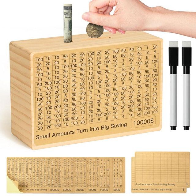 Bemaystar Money-Savings-Box:Cash Savings Box with $10000 $5000 $4000 $3000 $2000 $1000 $800 $500 Challenge Target, Piggy-Bank for Adults Kids