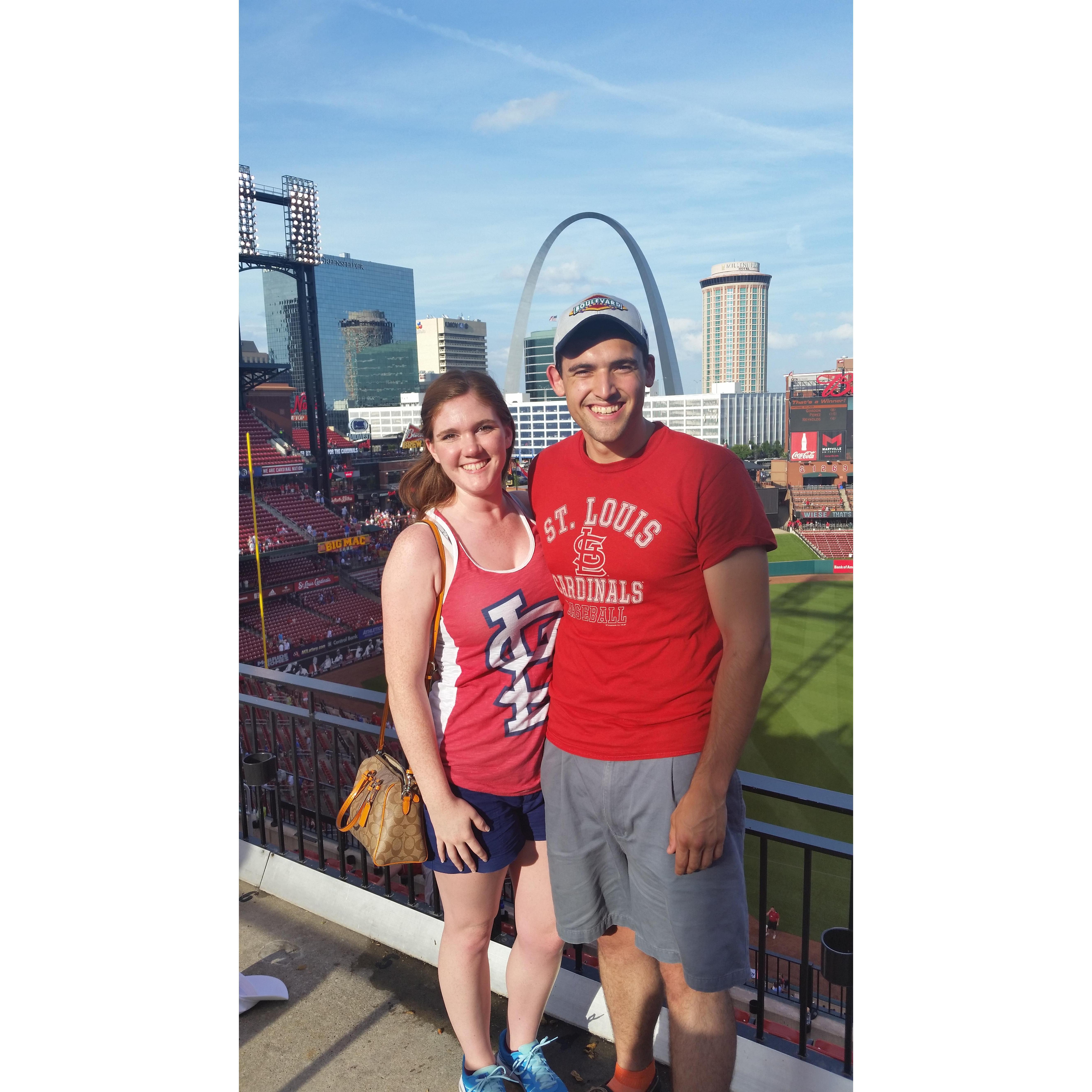 Our second date was a trip to STL for a Cards game!