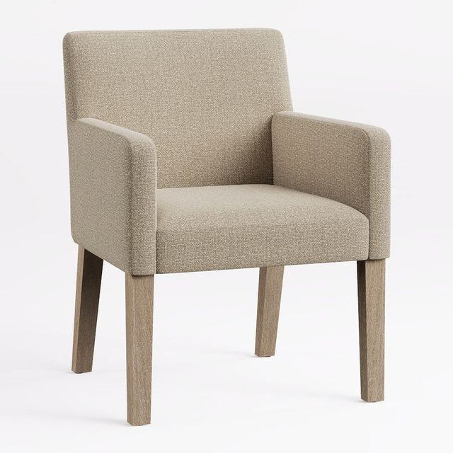 Classic Upholstered Dining Armchair, Seadrift Legs, Performance Chateau Basketweave Oatmeal
