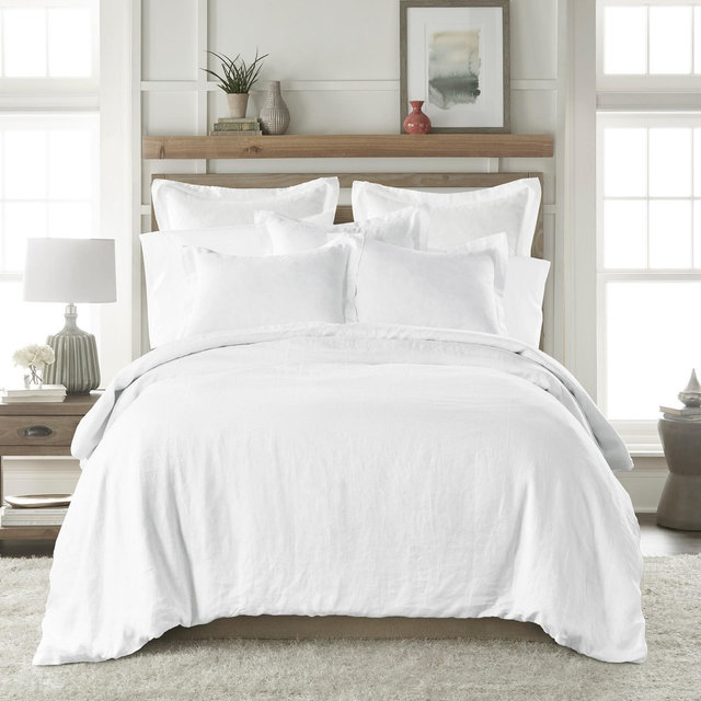 Washed Linen Queen Duvet Cover - White - Levtex Home