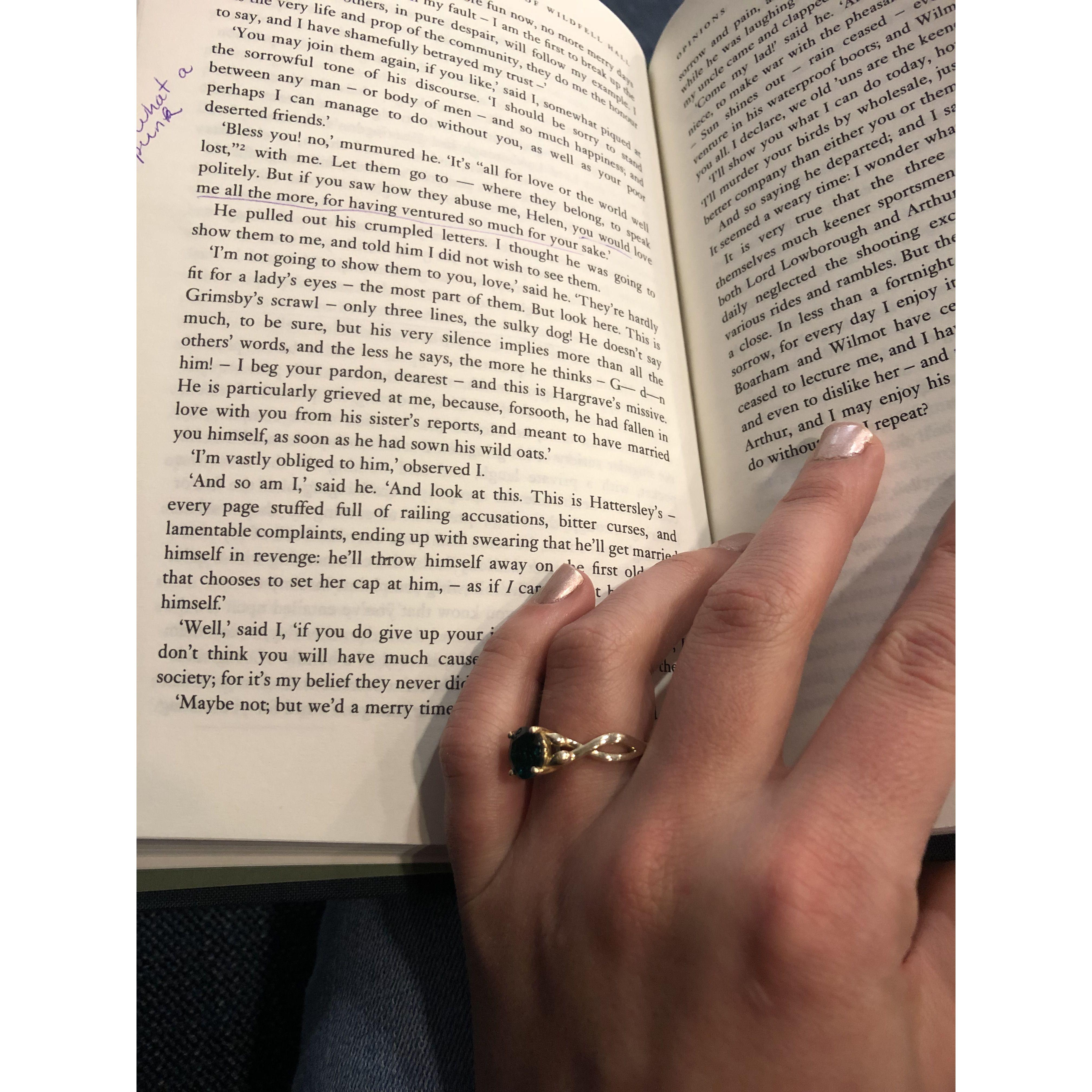 Lizzy being blinded by a large rock which prohibited her from reading what must have been a lovely book