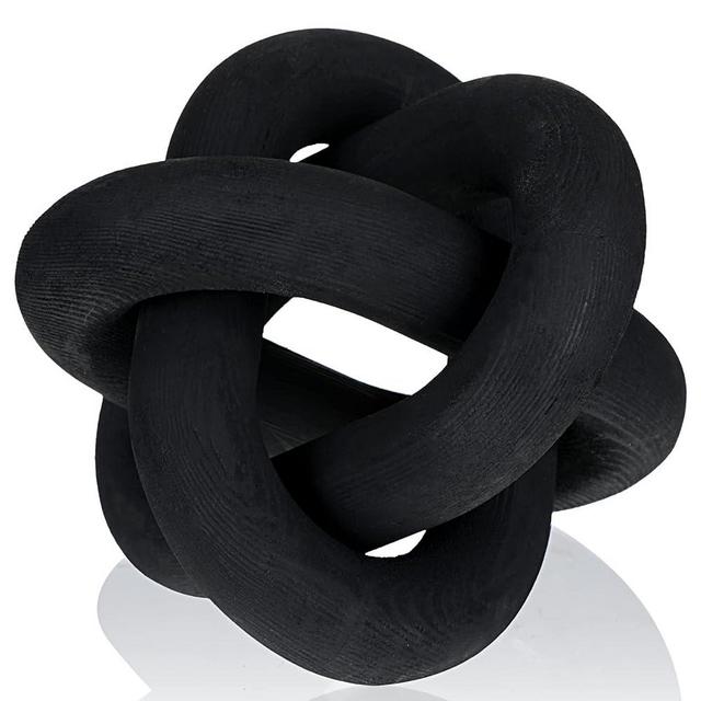 FJISEFEJ Wood Chain Link Decor 3 Knot Hand Carved Coffee Table Modern Farmhouse Shelf Boho Rustic Decorative Objects for Home Living Room Bedroom Decorations (Black)