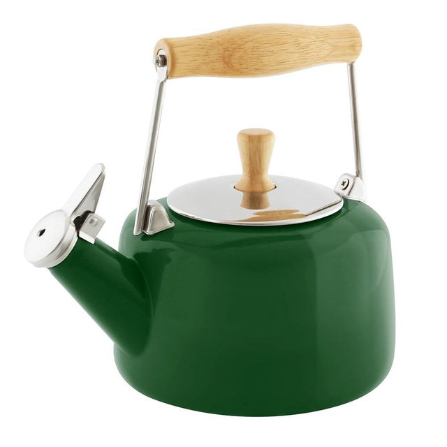 Chantal SVEN Enamel on Steel Whistling Teakettle with Natural Wood handle, 1.4 quarts (Forest Green)